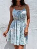 プラスサイズのドレスヨーロッパとアメリカン2023夏のエレガントなノースリーブドレスプルオーバープリントエラスティックウエストストラップショートスカート女性230718