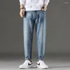 Herren-Jeans, gerade Hose, japanischer Stil, leicht weit, nicht elastisch, verwaschenes blaues Modestück, Frühlings- und Herbst-Styles