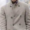 Men' Blends Men Woolen Coat Mid Length Double Breasted Stand Collar Outerwear Autumn Winter British Style Windbreaker Overcoat Streetwear 230718