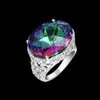 Newest Latest style For Women Colored Ring Jewelry 925 sterling Silver Plated Oval Rainbow Fire Mystic topaz gems Silver Rings201j