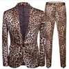 Leopard Print Men Suit Set z Pants Safari Suits for Men Performance Dj Kurtka luksusowa piosenkarka Star Coat 220310249F