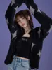 Kvinnor S stickor Tees Korean Fashion Graphic Sticked tröja Kvinna HARAJUKU Söt överdimensionerade beskurna toppar från axeln Casual Loose Jumper Y2K 230718