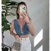 Designer Summer Women's Blue Denim Metal Tanks Mode Sexy Bretelles Crop Tops Sans Manches Lady Casual Patchwork Soutien-Gorge Crop Street Wear