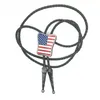 Bolo Ties Fashion Western cowboy Bolo Tie British flag American flag Metal buckle Black Leather Necktie Men's Necklace Jewelry 230719