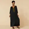 Maillots de bain pour femmes grande taille caftan noir robe de plage pour les femmes col en V brodé Bikini couvrir à manches courtes décontracté Resort porter africain