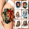 Aquarelle Lion Tigre Tatouage Temporaire Pour Femmes Hommes Atult Enfant Réaliste Faux Animal Tatouage Autocollant Transfert D'eau Tatoos Cuisse
