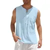 Mens Tank Tops Super Large S5XL Loose Cotton Linen Top Summer Lace Pocket Solid Sleeveless OL Tshirt NMD978# 230718