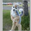 2019 Furry Husky Dog BENT LEGS Fursuit Mascot Costume Faux Fur Suit Adult Size Outdoor Decorations2605