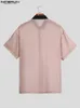 남자의 캐주얼 셔츠 Incerun Tops 2023 American Style Transparent Mesh Stitching Blouse Sex Short Sleeved S 5XL 230718