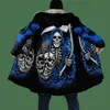 Men's Wool Blends 2021 Winter Mens Cloak Fire Reaper Skull Tattoo 3D full Printing Fleece Hooded Coat Unisex Casual Thick Warm Cape coat PF49 HKD230718