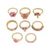 Klusterringar rosa akrylfjäril Knuckle ringuppsättning för kvinnor kristall emalj svamp yin yang blommor flickor mode smycken