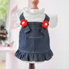 Dog Apparel Spring Summer Dress For Dogs Girls Denim Flower Puppy Cat Skirts Clothes Outfit XS S M L XL