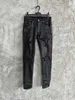Jeans pour hommes en cuir patch côtelé en détresse stretch skinny wax noir jeans 230718