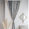 Cortina de linho de algodão azul e branca cortinas de modelagem de porcelana padrão geométrico para sala de estar quarto