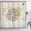 Shower Nautical Shower Curtain Navy Sea Life Yacht Theme Colored Wood Backdrop Rudder Compass Marine Image Fabric Bathroom Decor Set