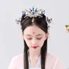 Hair Clips Women's Blue Phoenix With Long BeadsTassel Crown Set Chinese Hanfu Headdress