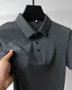 Herrpolos 2023 Summer Lopup Hollow Shortsleeved Polo Shirt Ice Silk Hateble Business Stripe Tshirt MANA Märke Kläder 230718