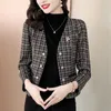 Jaquetas femininas 2023 primavera outono mulheres lã xadrez casacos curtos moda feminina terno fino ajuste senhoras botões com decote em v agasalhos Y377