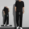 Mens Tracksuits Ice Silk Sports Set Summer Thin Track Casual Pants Kort ärm T -shirt Snabbtorkning 230718