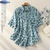 Chemisiers Femme Japon Filles Mignon Doux Tops Imprimé Floral Vert Rose Rétro Vintage Manches Courtes Chemises Boutonnées