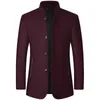 Men's Wool Blends Men's Woolen Blazer Jacket Coats Stand-up Collar Suit Chinese Style Slim Fit Casual Busines Cardigans Blends Long Coat HKD230718