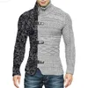 Herrtröjor Turtleneck Cardigan Mens tröja Autumn Winter Patchwork Jacket Vintage Male Knit Sweater Coat Picks Picked tröja Slim Tops L230719