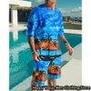 Mens Tracksuits Summer Vintage Set 2 Pieces Hawaiian Style Tracking Dress Fashion Tshirt Shorts Casual Beach Clothing 230718