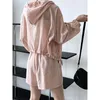 Women's Tracksuits Hooded Short Sets 2 Pieces Set Full Sleeves Pink Color Loose CASUAL Sport Outwear Coat And Shorts