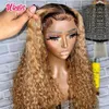 Deep Curly Lace Front Wig Ombre Blonde Colored Human Hair Wigs Transparent 13x4 Frontal Pre-Plucked U Brasileiro