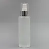 120ML Empty Frost Glass Spray Fine Mist Bottle 4Oz Refillable Round Glass Cream Pump Dispenser Gold Silver Collar with Aluminum Sprayer Shcj