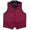 Hommes Gilets Designer Gilet Pour Hommes Soie Brodé Rouge Bordeaux Paisley Gilet Cravate Poche Carré Ensemble Slim Fit Costume De Mariage Barry Wang