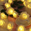 Strängar Rose LED Flower String Lights Garland Fairy 3M 20LEDS Romantisk lampa för bröllop Valentines Day Christmas Party Decoration