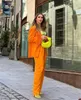 Orange Women Pants Suits Summer Street Power Evening Party Farty Byxor Set Wedding Wear Blazer 2 Pieces
