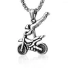 Pendant Necklaces Motorcycle Acrobatics Cartoon Lilliputian Titanium Steel Antique Stainless Men's Necklace