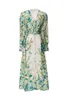 Women's Runway Dresses V Neck Long Lantern Sleeves Printed Hollow Out Piping Floral Fashion Designer Party Prom Gown