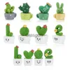 Interiördekorationer Cactus Flower Pot Succulent Plants Natural Mineral Turtle Mini Fairy Garden Kiniature Ornament Accessories Car Decor X0718