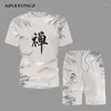 Mannen Trainingspakken 2023 Trend Mannen Kleding Zomer Retro T Shirts Set Chinese Karakter Cultuur Gedrukt Mannelijke Korte Trainingspak pak Casual