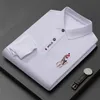 Herren-Poloshirts, Poloshirt aus 100 % reiner Baumwolle, besticktes Herren-Langarmpolo, einfarbig, Revers, Business-Casual, 230718