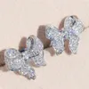 S925 Sterling Silver Love Bow Bowknot Designer Stud Oorbellen Shining Crystal Luxe CZ Bling Diamond Stone Cute Earings Earring Ea285N