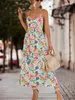 Sukienki plus wielkości wiosna lato 2023 Kolekcja moda Temperament wysokiej talii V -Backless V Print Drukowania Split Condole Beach Sukienka 230718