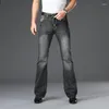 Herren-Jeans, Distressed-Jeans, ausgestelltes Boot-Cut-Bein, gewaschene Hose mit Schnurrbart-Effekt, hohe Taille, klassische, lässige Denim-Hose, Schwarz, Grau