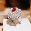 Joias da moda feminina anel de casamento doce forma de flor cristal vermelho zircão diamante anel de ouro branco namorada festa presente de aniversário ajustável