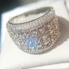 Bröllopsringar Pure 925 Sterling Silver Sparkling Wide Rings for Women Girls AAA CZ Crystal Wedding Engagement With Stamp Jewelry Summer Sale 230718