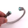 VB300027 Antique Silver Viking Norse Mystical Turquoise beads at each end Open Cuff Bracelet254b