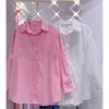 Bluzki damskie wiosna lato 2023 Casual Thin Lapel Long-Sleeved Shirt Bawełniany koralik Białe różowe top