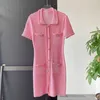 New S/elf Portrait Pink Lurex Knitted Mini Dress Short Sleeve Shirt Dress for Women