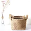 Paniers de rangement tressé Jute tissu pot de fleurs panier coton lin mélangé boîte de bureau enfants jouets articles divers organisateur blanchisserie