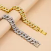 Link Bracelets Men Women Cuban Bracelet Chain Full CZ Inlaid Yellow/White Golden Hip Hop Couple Wrist 8 Inches