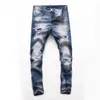 Jeans masculino Calça jeans skinny lavagem clara rasgada longa azul motocicleta rock Z230719