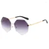 Solglasögon Harko Rimless Women's Design Fashion Lady Sun Glasses Vintage Alloy Classic Designer Shades UV400 Eyewear